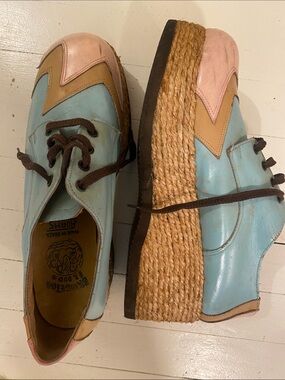 Blue and Pink Platform Espadrille Oxfords to